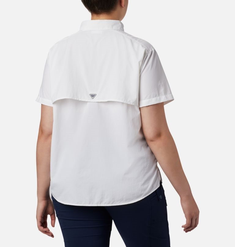 Women's Columbia PFG Bahama Short Sleeve Shirts White | Plus Size CA-Y34CL